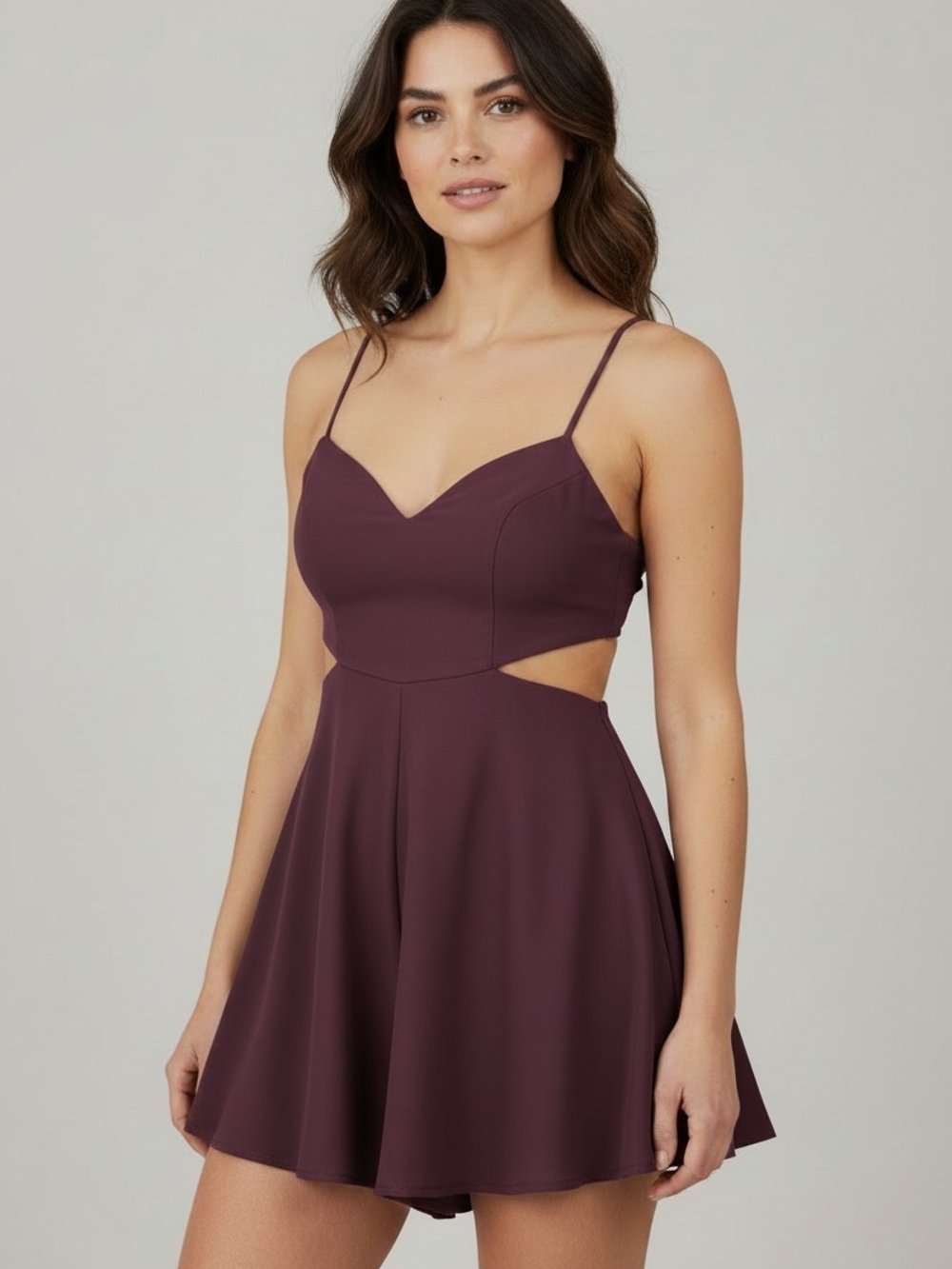 Hello Molly Plum Cutout Flirty Mini Romper